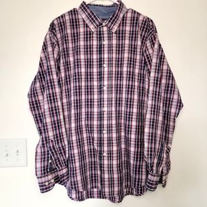 Saddlebred Button Down Dress Shirt XL Navy Pink Red White Plaid Men's